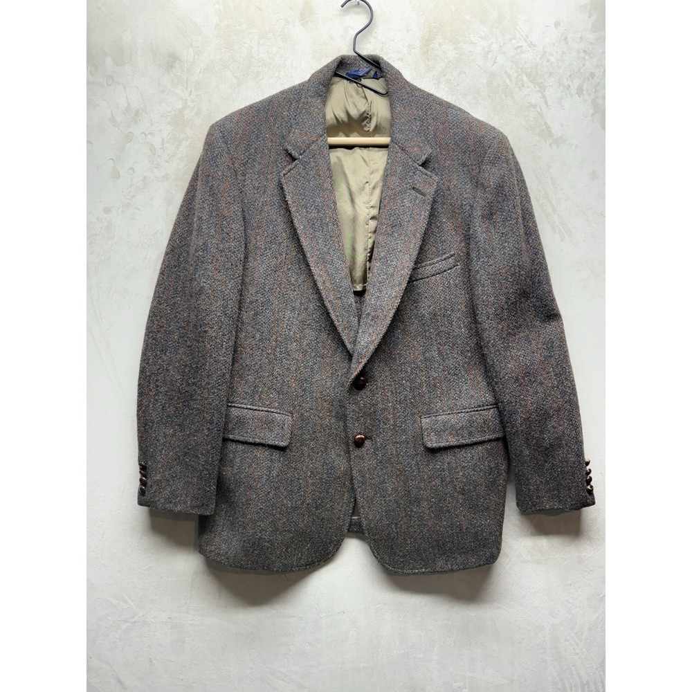 Vtg Harris Tweed Blazer 42R Handwoven Scottish Wool Sport Coat Semi-Structured